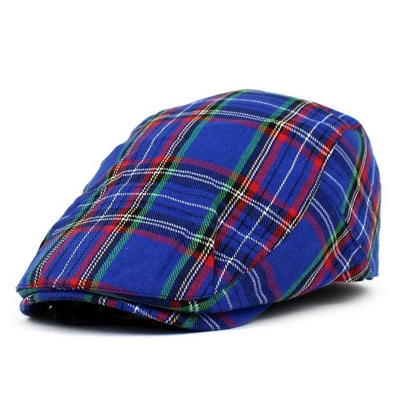 OM0B Beret Beret British Plaid Peeted Cap Newsboy Cap Kolorowy styl Kobiety Mens Forward Hat D240418