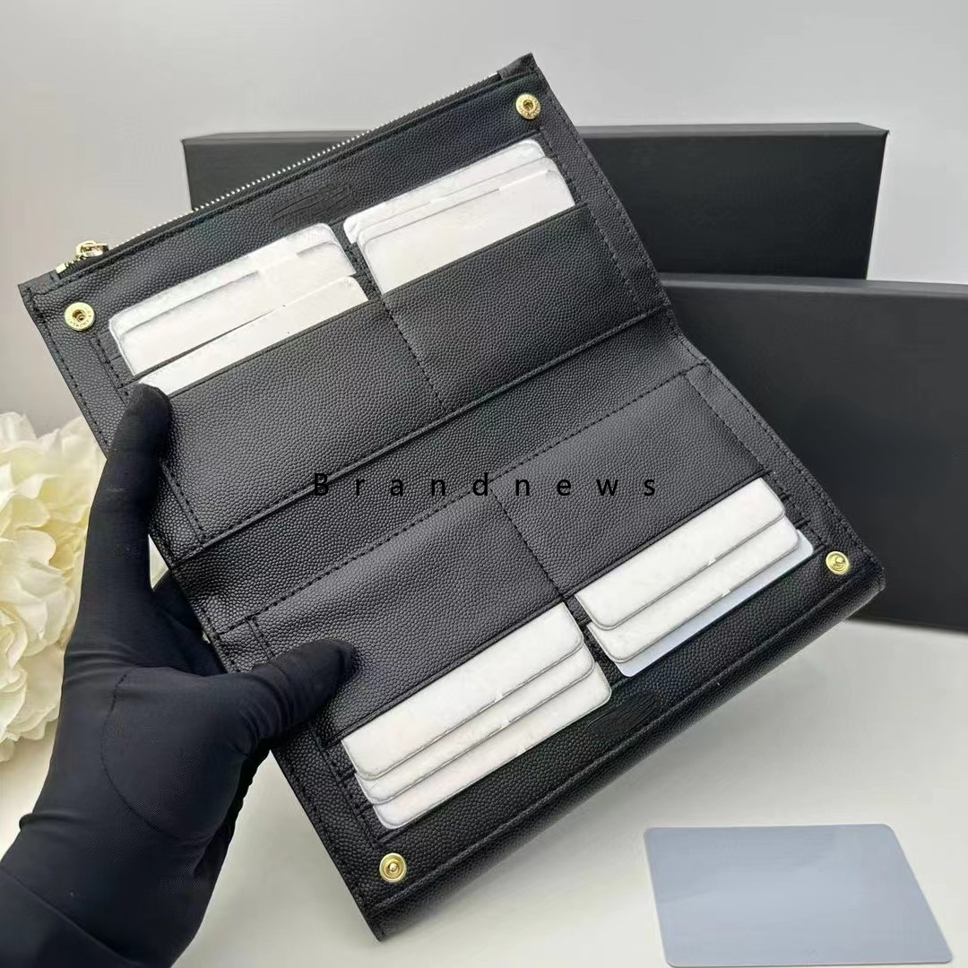 Äkta läder långa plånböcker Designer Kreditkortshållare Purse Clutch Luxury Handväskor Designer Purses Brand Classic Money Pocket 2702