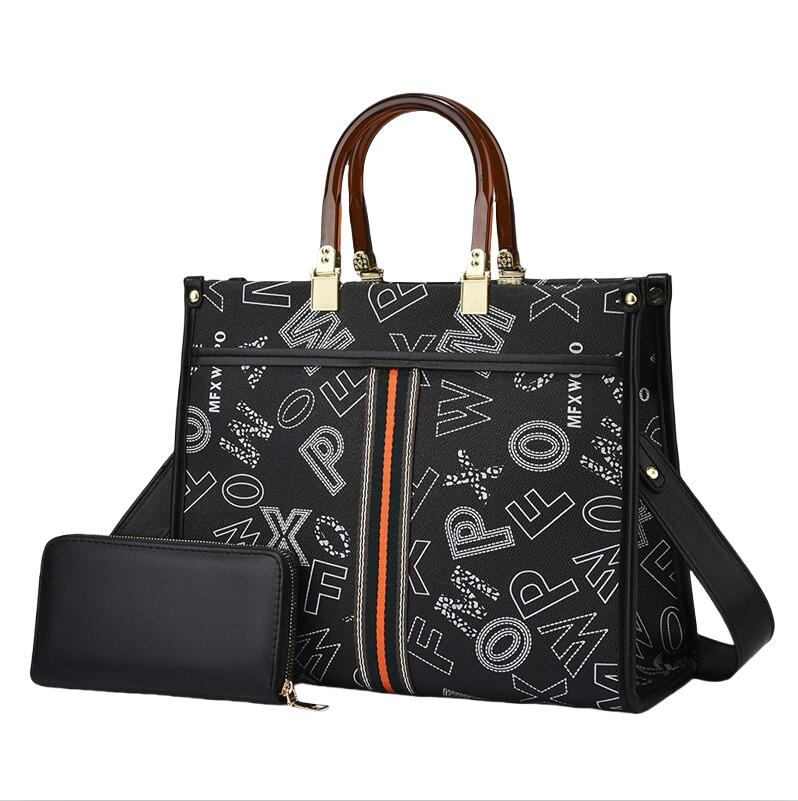 Wholesale womens handbags large capacity padded printed leather tote bag horizontal two piece fashion letter handbag elegant striped shoulder bag 1116#