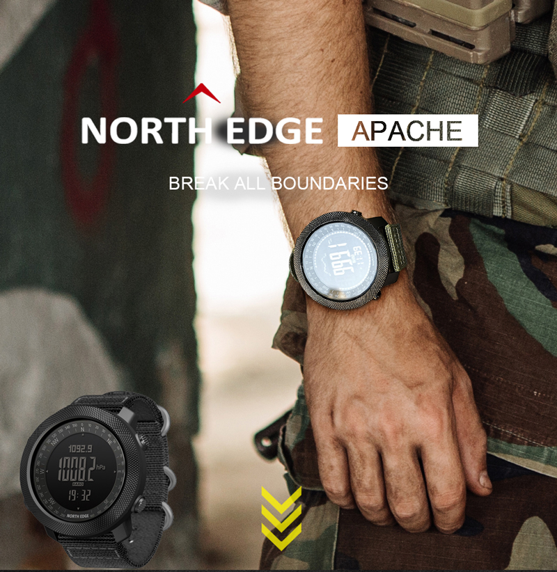 North Edge Smart Watch Affichage de la montre à faible batterie étanche du chronomètre Pression d'air hautement Compass Apache