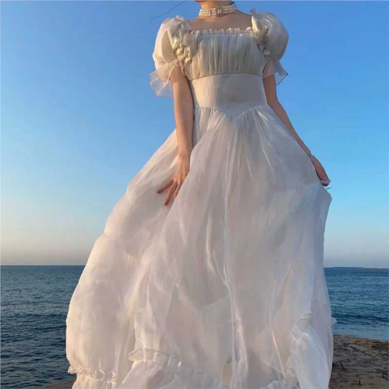 Vestidos casuais básicos France Vintage Mesh Dress Women Women Summer Retro Evening Party Party Vestres Sweet Princess Fairy Prom Dress Dress Wedding Vester