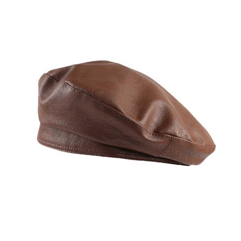 SNX6 BERETS FASION SOLID COLOR BERET WOMEN VINTAGE PU LEATHER BERETS HATS AUTURN WINTER LADY ELEGANT OCTAGONAL CAP NEWSBOY CAPS PANAMA HAT D240418