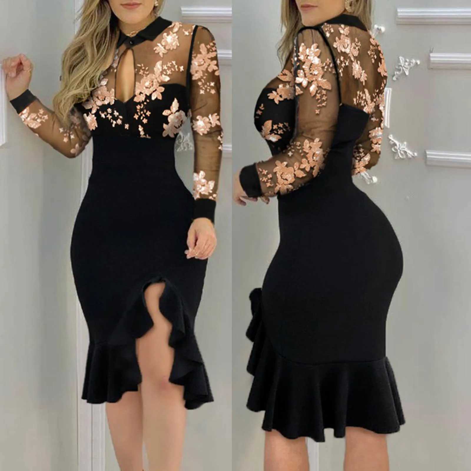 Basic Casual Dresses Women Elegant Cocktail Party Evening Chic Luxury Asymmetrical Formal Occasion Dresses Long Sleeve Prom Bodycon Dress Clothes