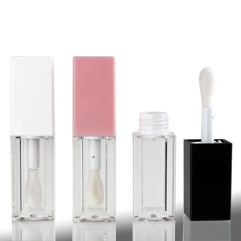 Custom 5ML Square Clear Empty Lipgloss Tubes with Logo Box Big Wand Brush Lip Gloss Bottles Containers Lipstick Tube