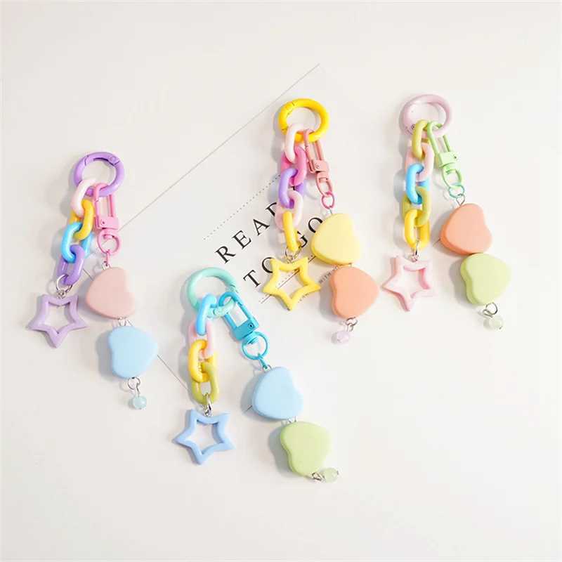 Keychains Lanyards Candy Colors Star Diy Keychain 고품질 아크릴 펜던트 배낭 키링 매력 자동차 키 체인 도매 친구 커플 선물