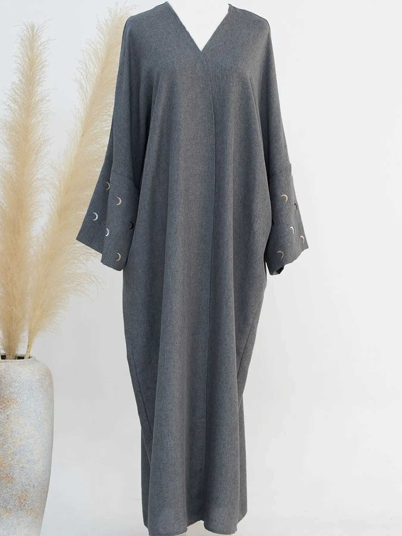 Abbigliamento etnico ricamo luna aperta Abaya 2024 Nuovo abito musulmano di kimono di lusso hijab donne islam retrò abiti modesti la festa kaftan d240419