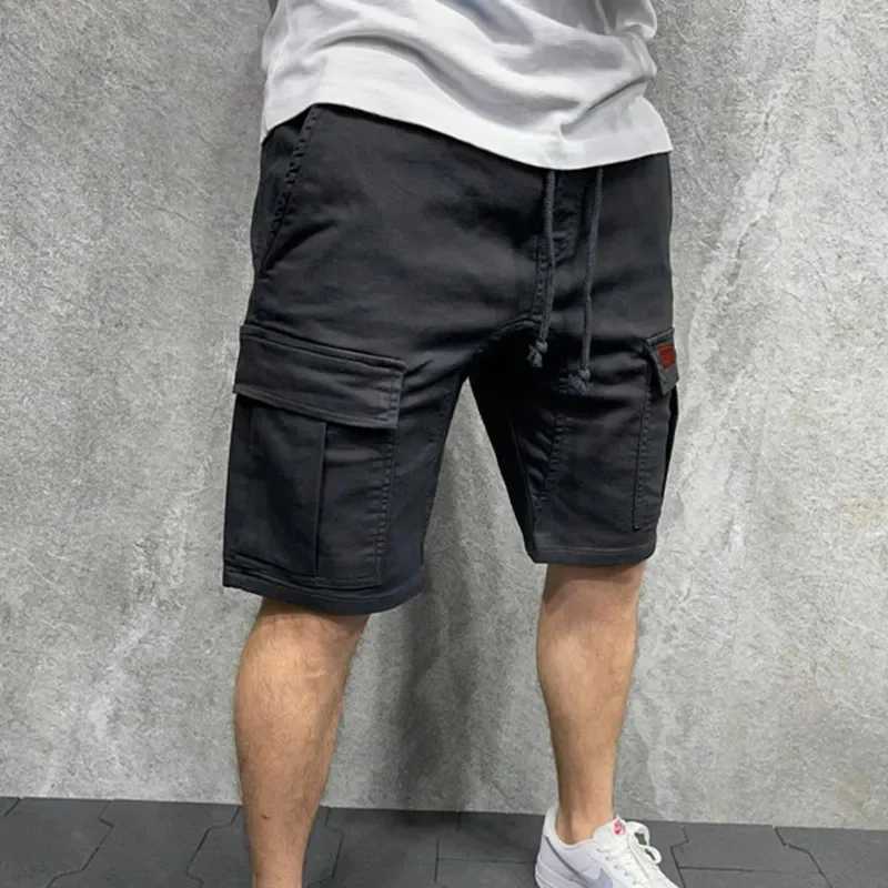 Men's Shorts Mens Casual Shorts 2023 Mens summer cargo shorts Loose multi-pocket stitching waist drawstring straight barrel 240419 240419