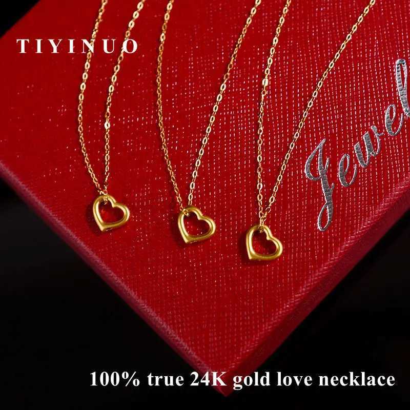 Hänge halsband 24k guld rent guld kärlek hjärtkedja hänge kvinnor fin smycken gåva till flickvän och hustru 18k guld halsband kvinna smycken 240419