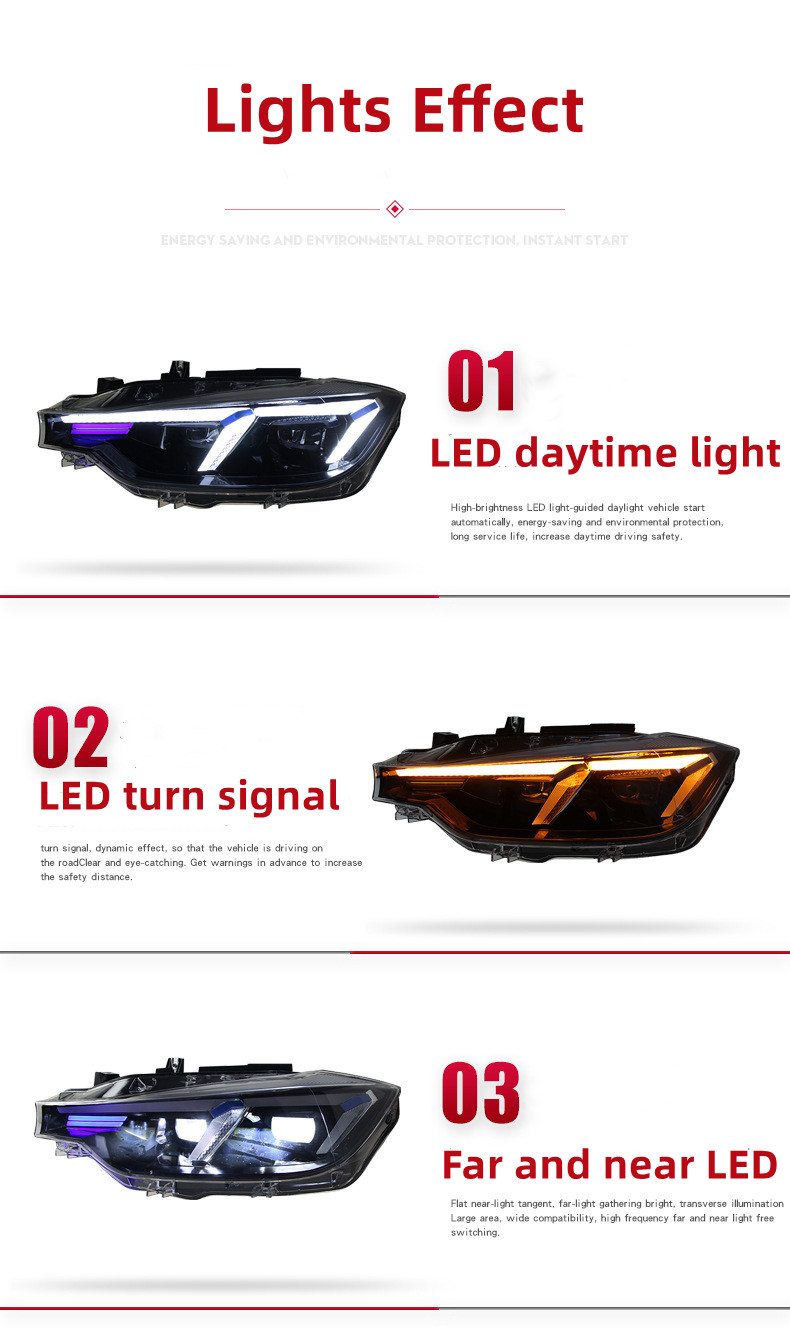 Samochodowe przednie światło Cała LED dla BMW 3 serii F30/F35 20 13-20 18 Zamieszkania DRL Signal Signal Signal LED Zespół reflektorów LED