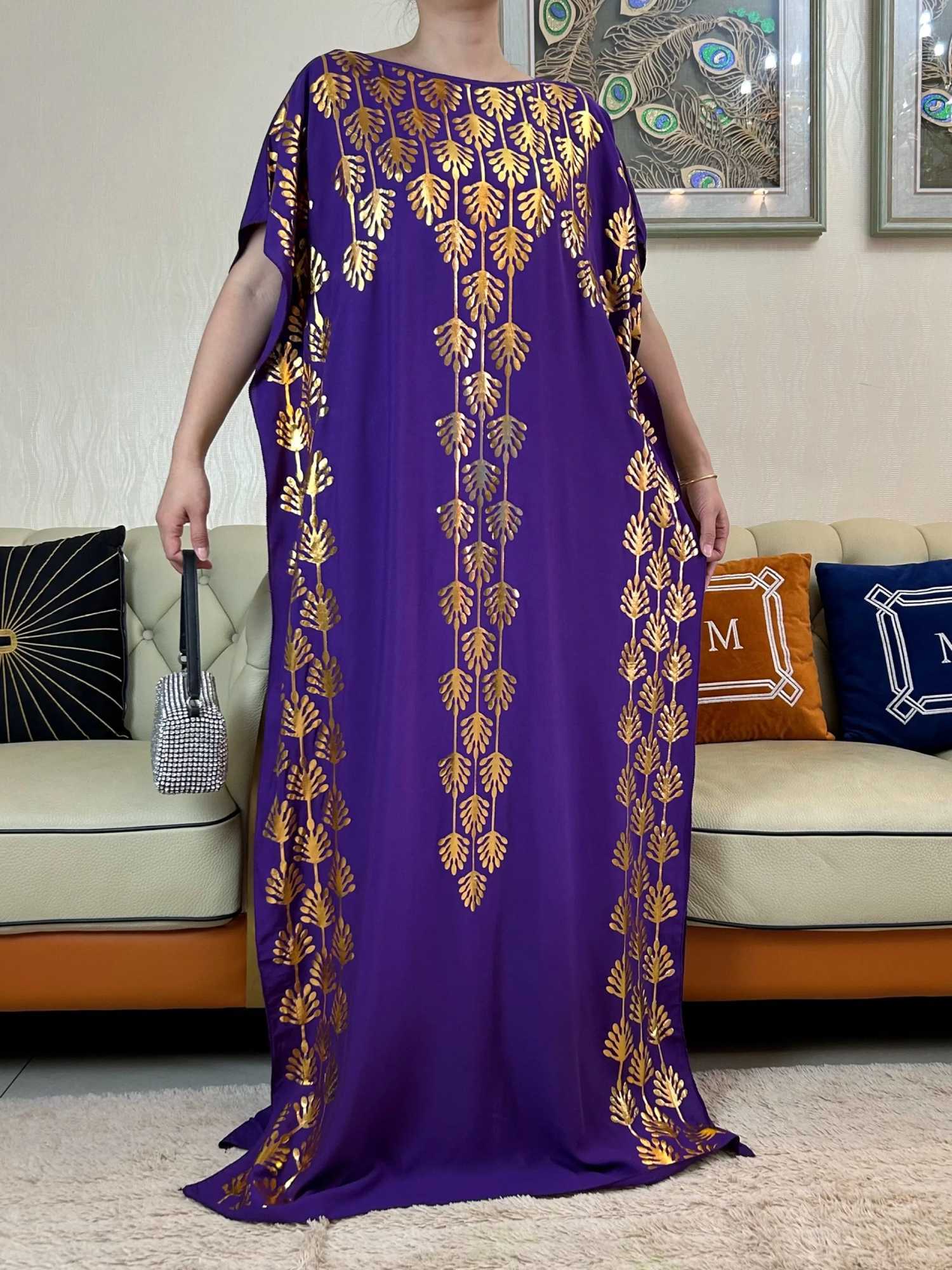 Vêtements ethniques Nouvelles robes d'été de la mode avec une grande écharpe Dubaï Turquie Kaftan musulman lâche Abaya Femmes african décontractée maxi or estampin d240419