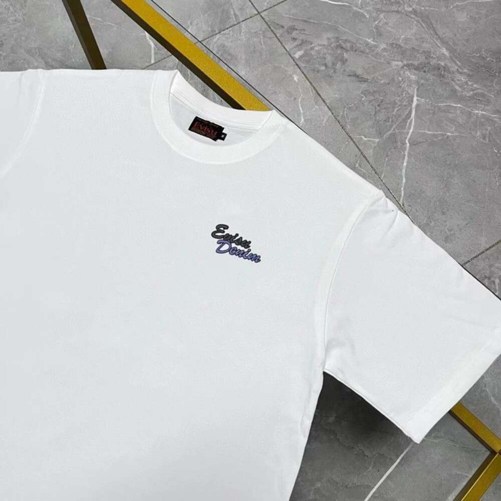 2024 NUEVA Marca de moda Summer Fushen Damo Impreso Camiseta de algodón de algodón puro de cuello redondo para hombres y femeninos.
