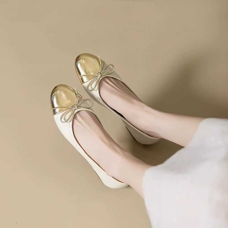 Bean casual shoes Leather material bow design sense women casual shoes comfortable fashion, suitable for workplace leisure activities party, female charm C240419