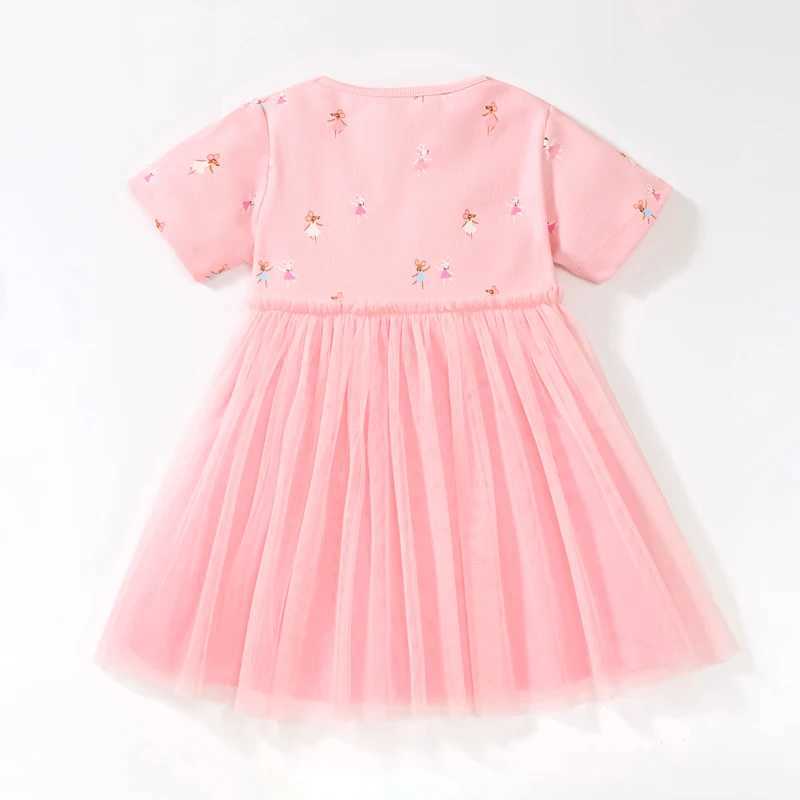 Flickans klänningar Little Maven 2024 Summer Princess Kids Clothes Pink Children's Clothing Baby Girls Cotton Cartoon Infant Mesh Dresses Vestidos D240419