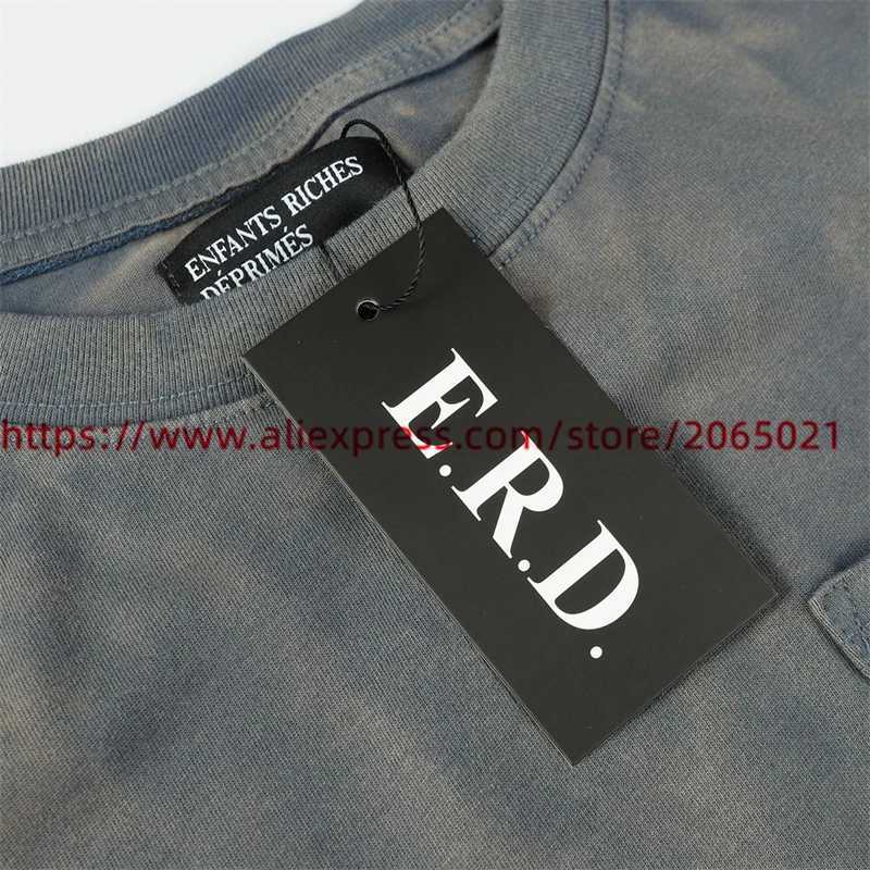Camisetas masculinas Tie azul cinza ERD Tie tingido camiseta homens homens de alta qualidade Tops Tee J240419