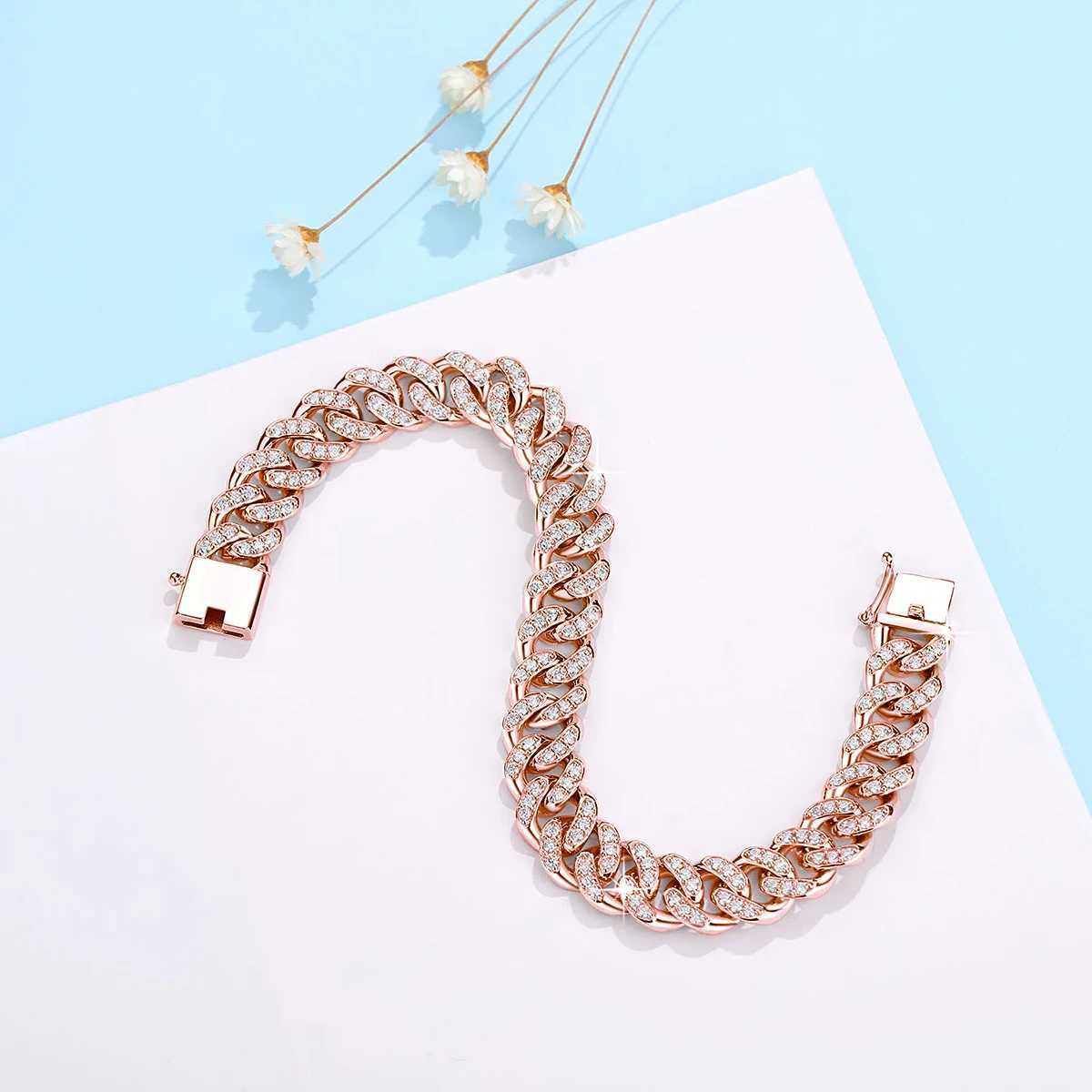 Chain Szjinao Rose Gold Moissanite Cuban Link Bracelet For Men And Women Unisex Party Luxury Jewelry Cuban Link Chain With Certificate d240419