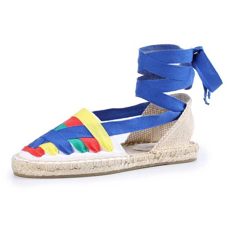 Sandalen 2021 Echte Sapatos Mulher Sandals Tienda Soludos Dames Eeuwigheid Flat Espadrilles Canvas Casual Slip On Shoe met Elastische band 240419