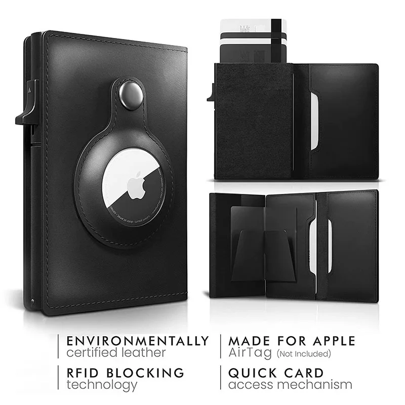 Portefeuilles Smart Air Tag Wallet avec RFID Slim Design Premium Crazy Horse en cuir pop-up Carte de carte de carte de crédit n'inclut pas Air Tag