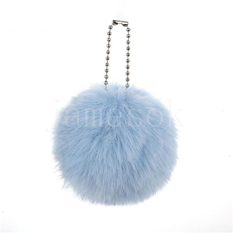 13 cores 8cm Faux Rabbit Fur Ball Keychains Momen Girls Car School Bag Ring Key Chain Chain Pompom Jewelry Acessórios DD388