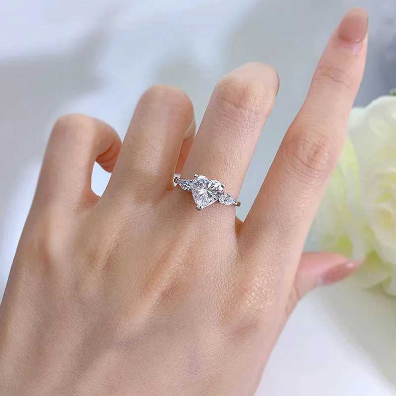 Eheringe Real Original 925 Sterling Silber Ähnlicher Diamant -Moissanit -Ring für Frauen Geburtstag Herzform 8x8mm elegant AAA Zirkonia 240419