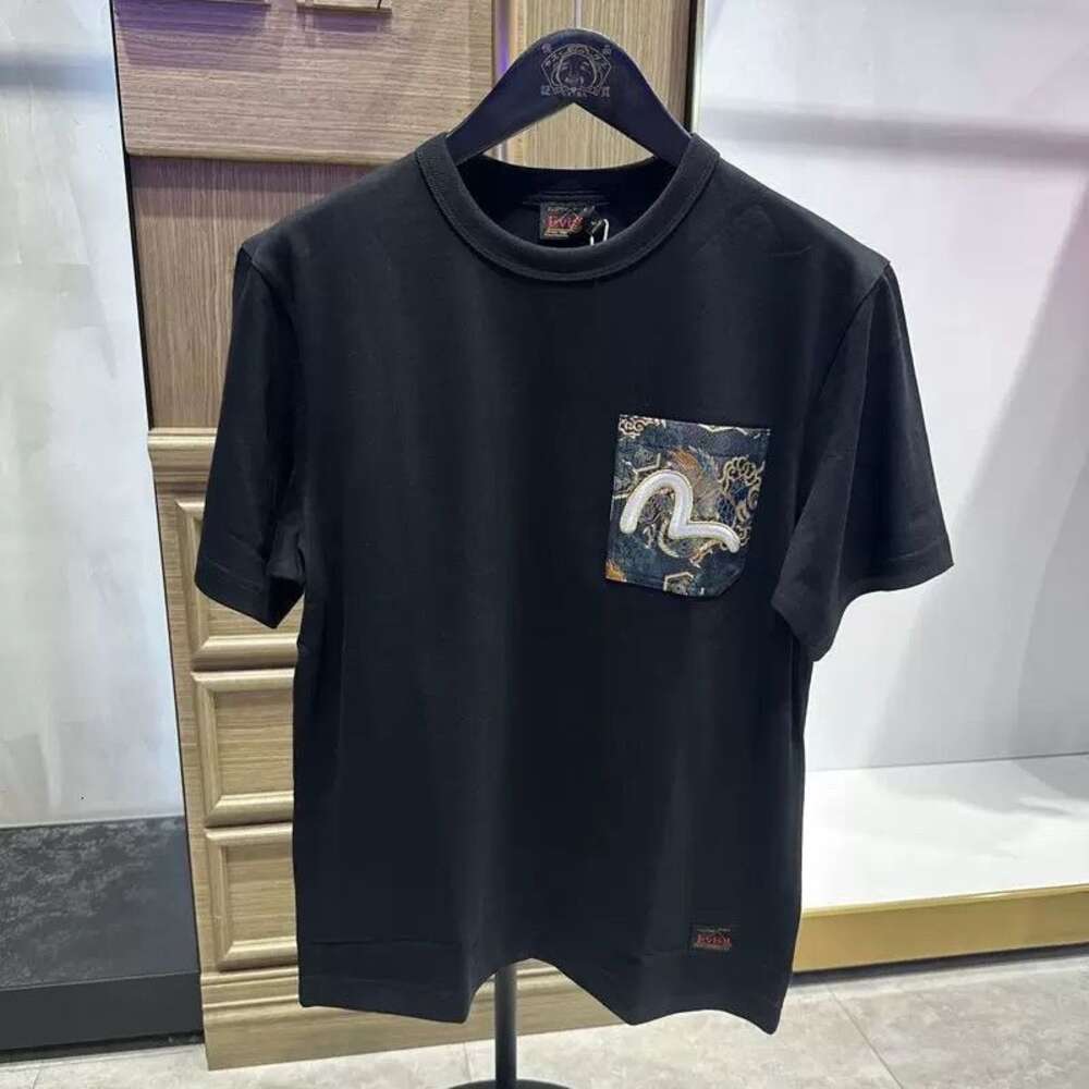 2024 Nieuwe hoogwaardige ev fushen pocket kleine m jacquard patch borduurwerk casual losse korte mouw ronde nek t-shirt voor mannen 155613