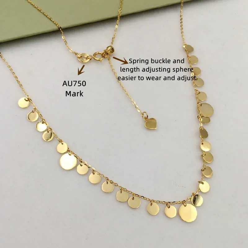 Pendant Necklaces TIYINUO Genuine AU750 Real 18K Gold Fringed Sequins Necklace Adjustable Shinning Fashionable Gift Present For Woman Fine Jewelry 240419