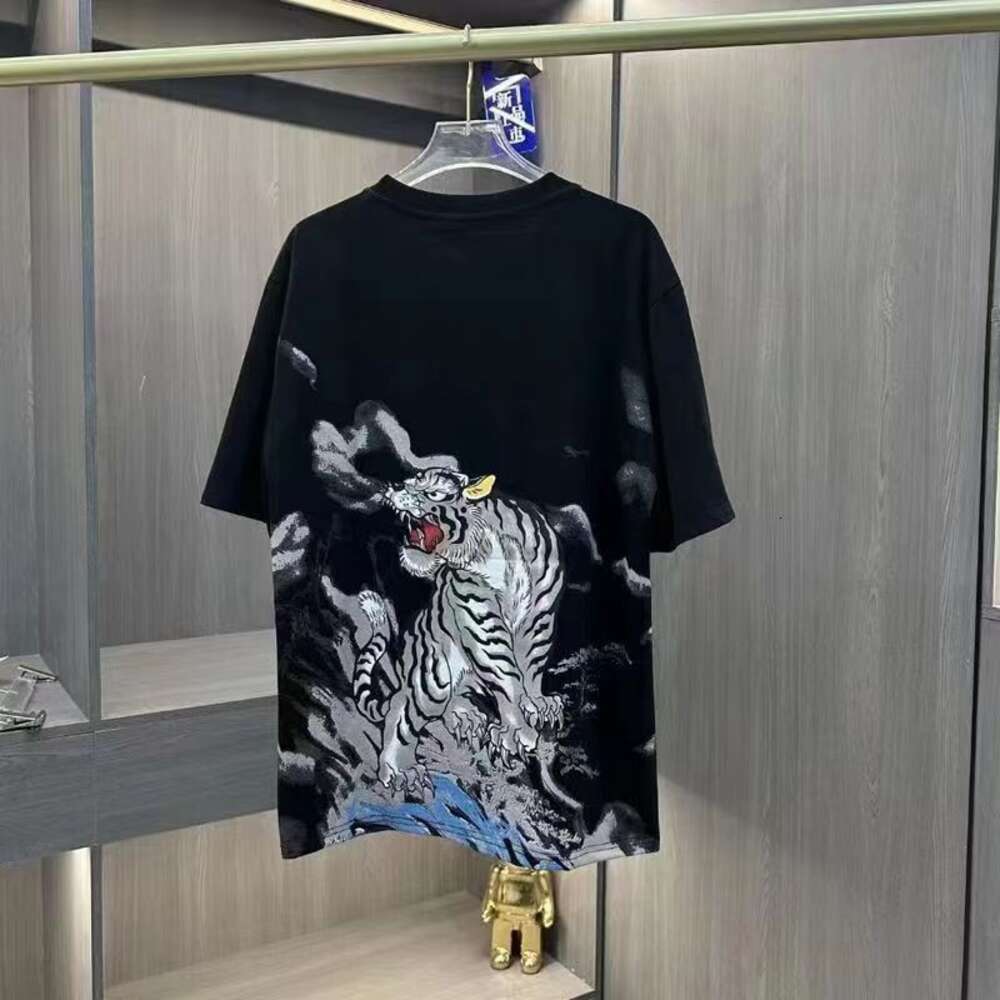 2023 Summer New Fortune Color Print Short Sleeve Lucky Cloud Tiger China-Chic Social Fashion Male Couple T-Shirt 433539