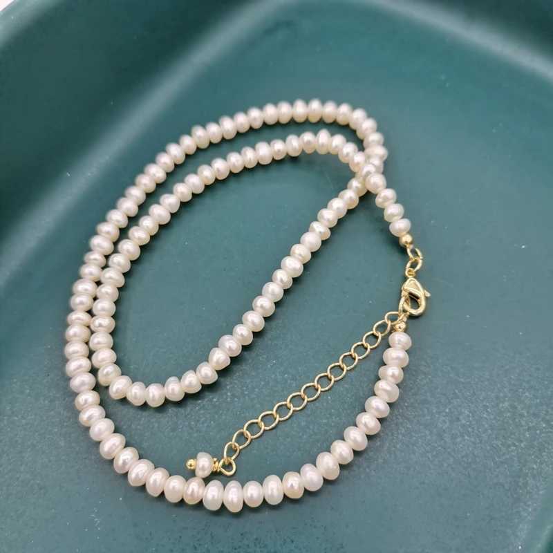 Pendanthalsband 4mm White Freshwater Pearl Necklace 14K Guldfyllda justerbara kedjepärlor med utsökt Choker Collier Perles Perlas Women 240419