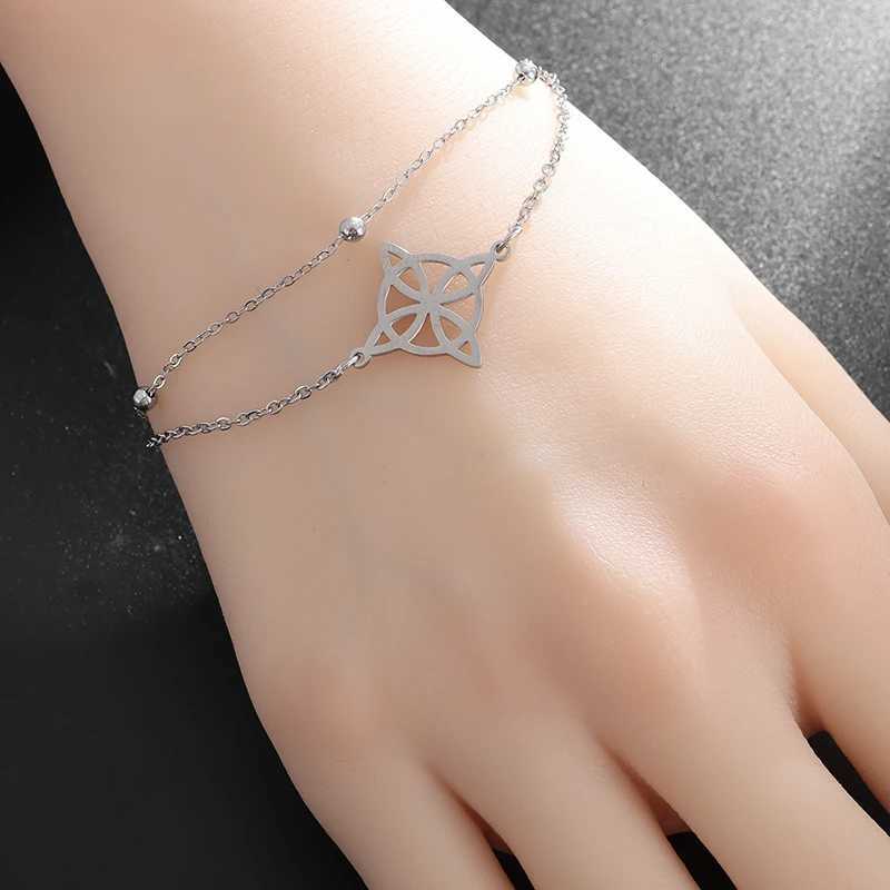 Bangle Irish Wicca Witch Knot Armband Edelstahl Celtic Knoten Doppelschicht verstellbares Armband Damen Mode Lucky Jewelry Giftl240417