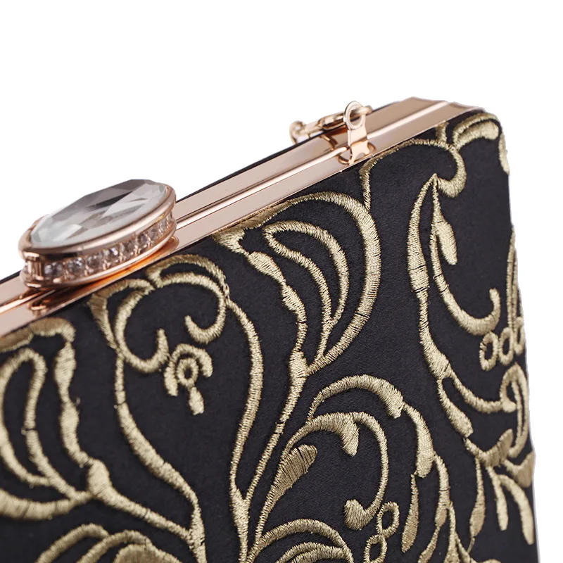 Bags 2022 Silk Embroidery Flowers Evening Bags Black Wedding Clutch Wallets Diamond Hasp Party Shoulder Bags Purser Wallets MN1492