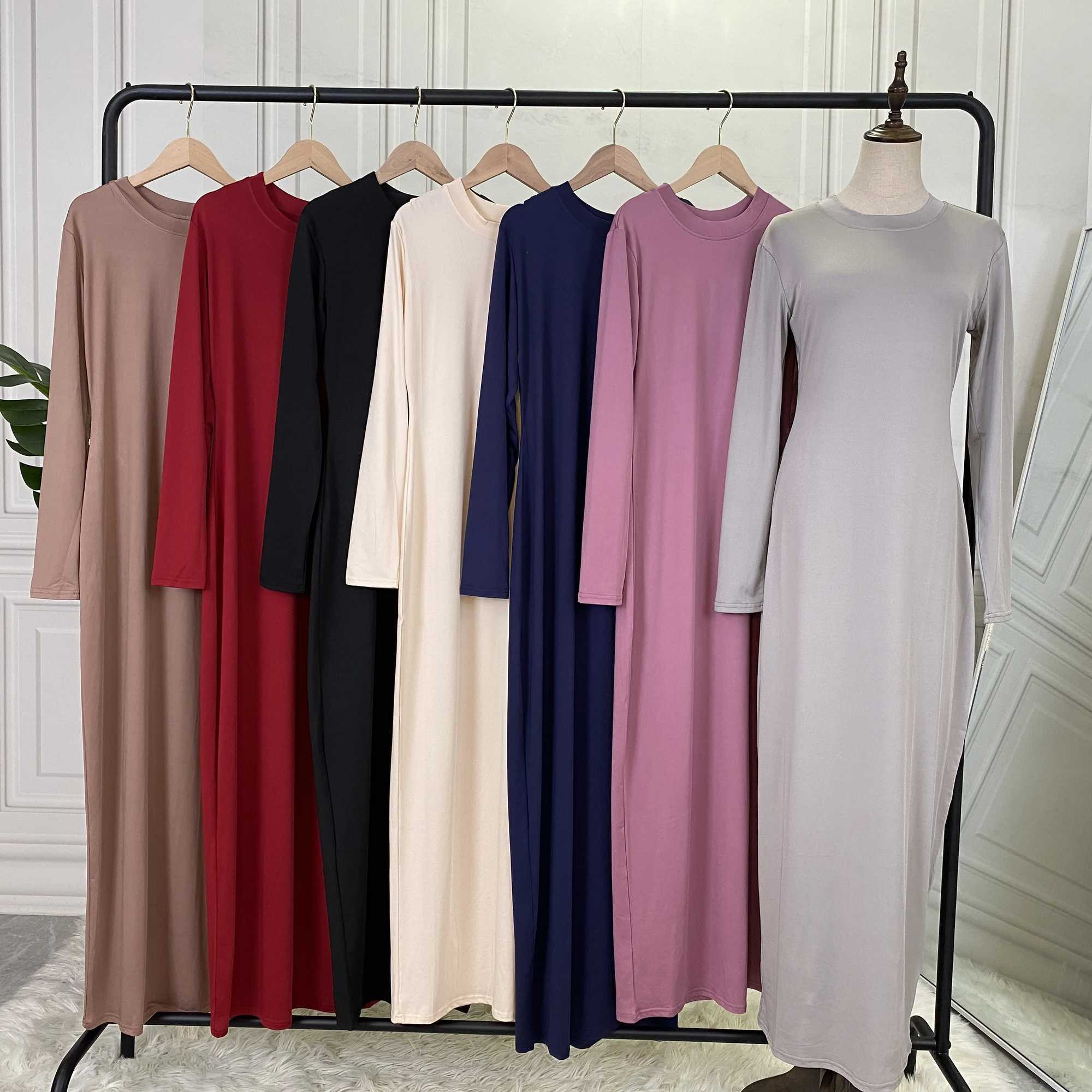Ethnic Clothing Summer Skirt For Ladies New Inner Dress Muslim Casual Dress For Women Clothing Islamic Abaya Long Sleeve Maxi Slim Inner Dress d240419