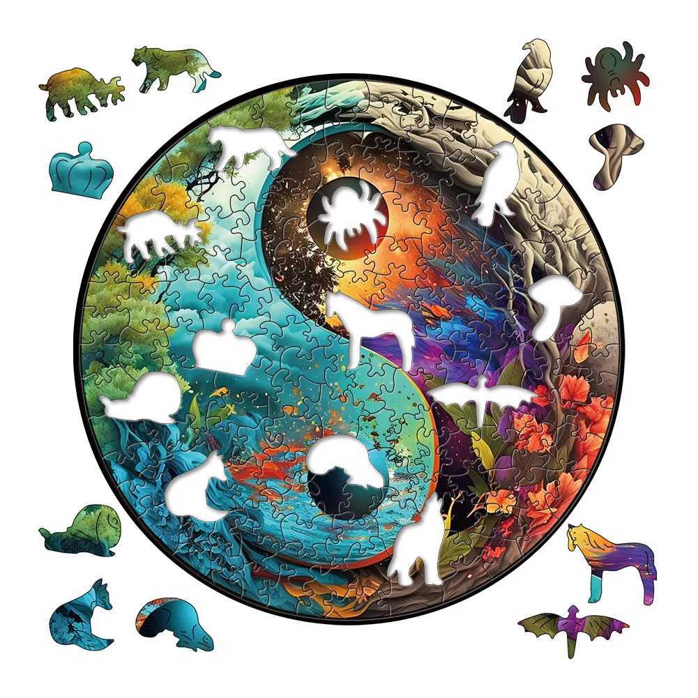 Puzzles 3D Tai Chi Yin Yang Puzzle en bois Ocean and Forest Puzzle Toys Home Decoration Paint Holiday Gifts Stress Relief Toys 240419