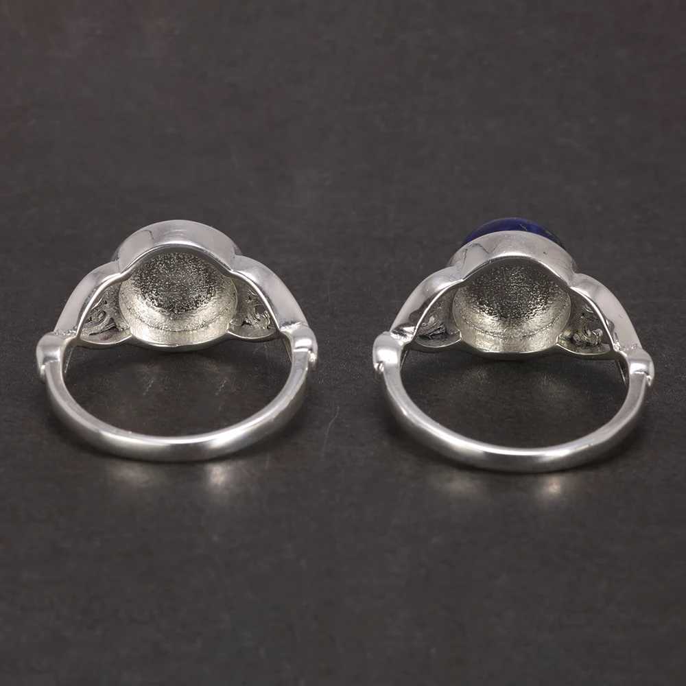 Pierścień Solitaire 10 mm opal i naturalny kamień Lapis 925 Srebrny wiktoriański styl Pierścień D240419