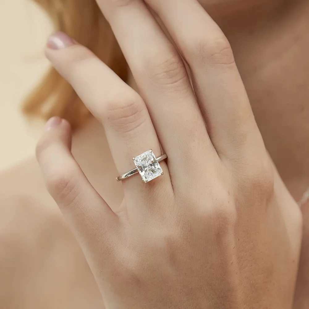 Solitaire Ring Trumium 3CT 925 Sterling Silver Engagement Rings Radiant Cut Solitaire cubic Zircon Wedding Breath Breaks for Women D240419