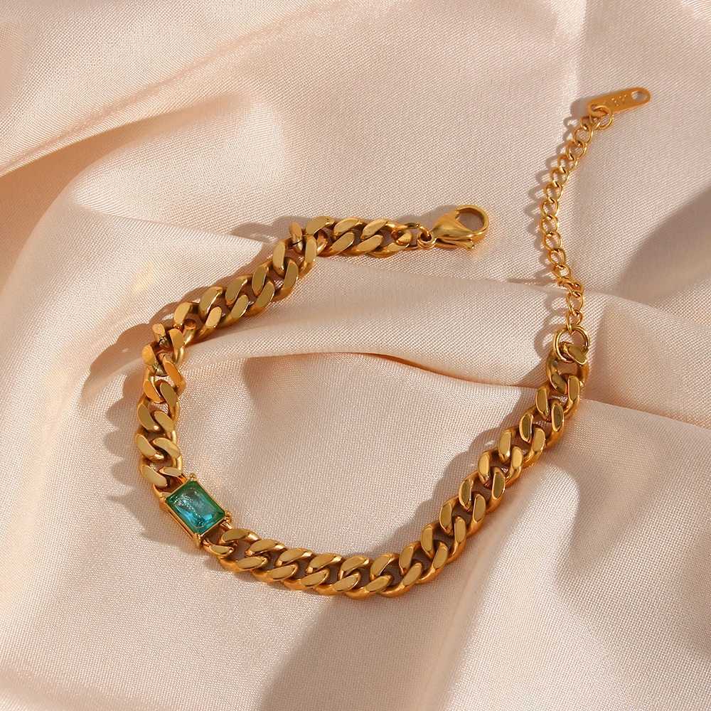 Ketting kleurrijke rechthoek zirkoon roestvrij staal 18K vergulde Cubaanse kettingarmband voor vrouwen cz armband trendy klassieke sieraden d240419