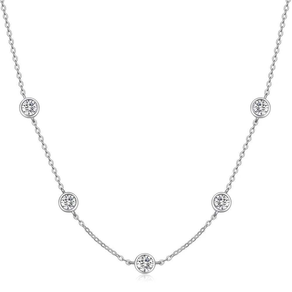 Pendanthalsband 5mm 5 Stones Bubble Moissanite Necklace Certified Original 18K Gold Plated 925 Silver Diamond Choker Chain for Women Jewelry GRA 240419
