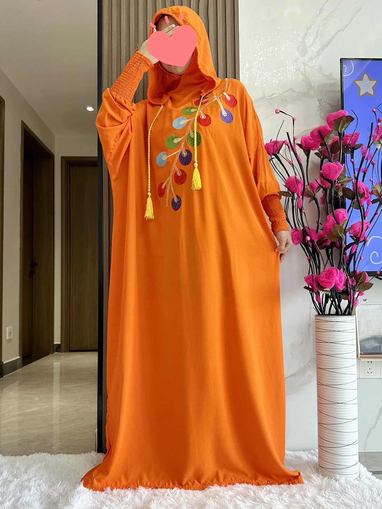 Vêtements ethniques 2024 Nouveau Ramadan musulman deux chapeaux Abaya Dubaï Turquie Islam Clothes 100% coton Robes de tissu Islam Dress Kaftan D240419