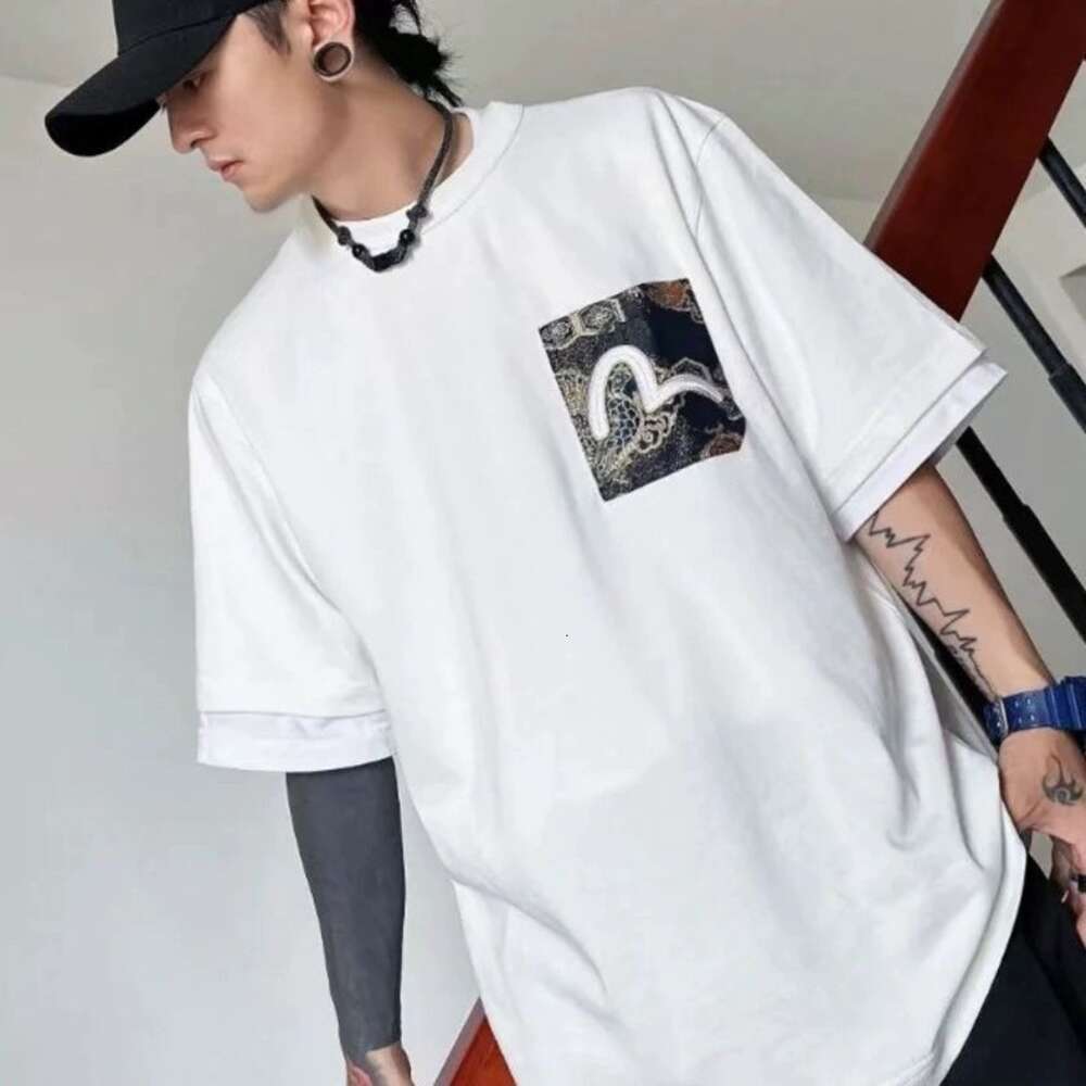 24 Platte Original Label Trendy Brand Ev Fushen gewebte Brokat Patch Seagull Tasche Stickerei Casual Shirt T-Shirt Halbärmel 930232