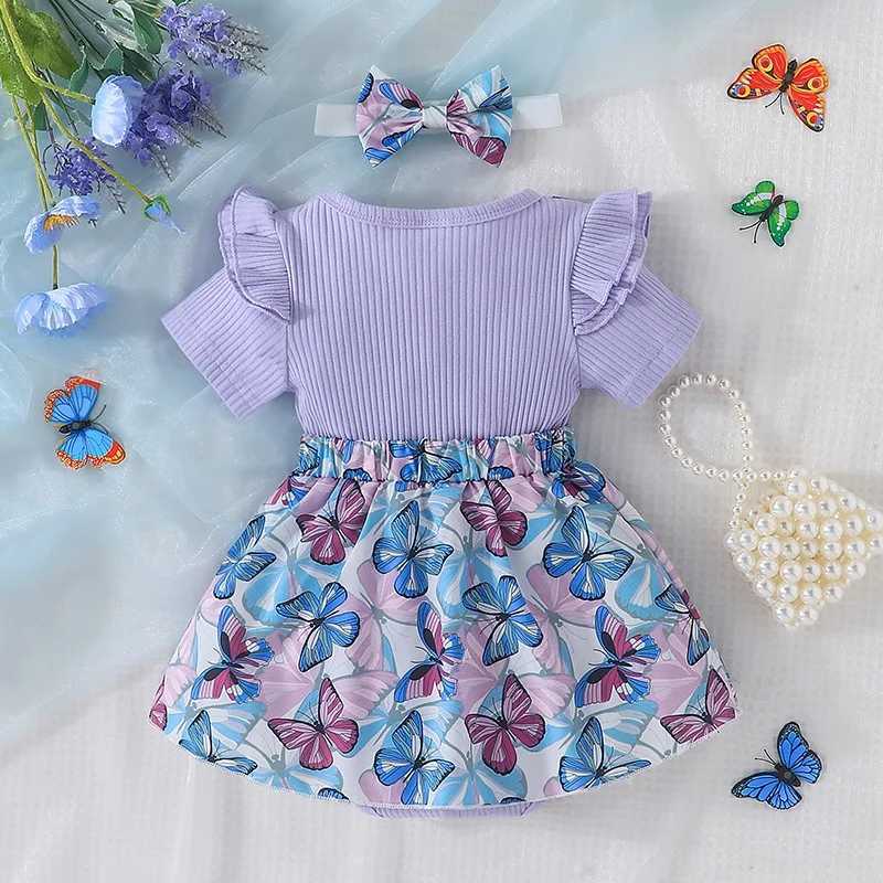 Abito da ragazza vestito bambini da 3 a 18 mesi a manica corta Purpla Butterfly Princess Formal Ganper Abiti Ootd neonato D240423