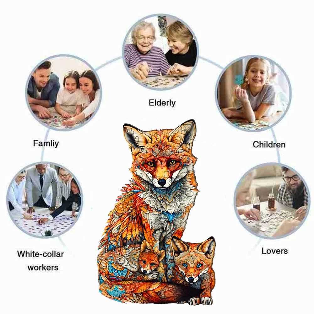 3D Puzzles Warm Fox Family Wooden Puzzle Creative Variety Of Special Shapes Creative Gifts For Boys And Girls Birthday Gifts For Adults 240419