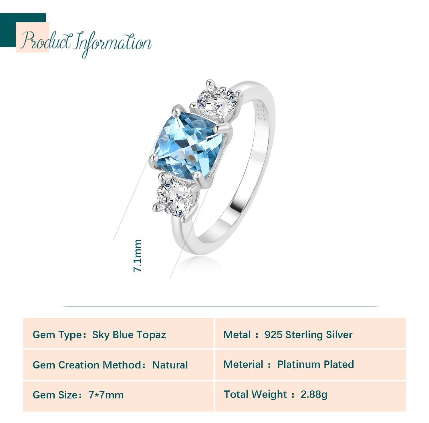 Solitaire Ring POTIY GENUINO PRACTO NATÍCIO NACTERIAL TOPAZ AZUL 925 STERLING SLATER SOLITAIRE RING PARA MULHERA MAIA MODIMENTO JOIXAS FINAS D240419