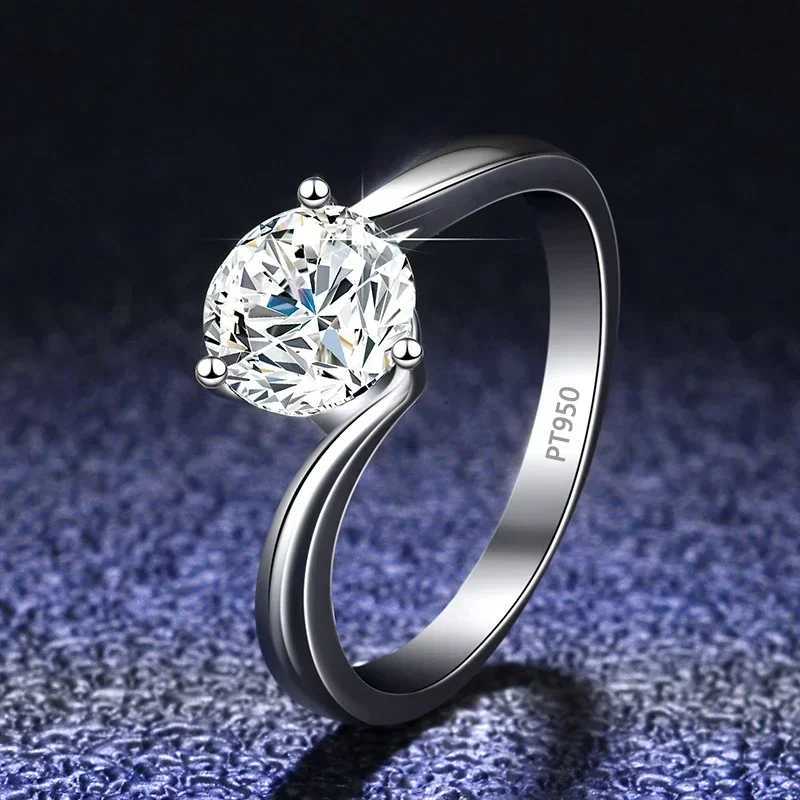 Anel solitário 100% real moissanita anéis de noivado de luxo pt950 platina 1 ct diamante anéis de casamento clássico simples 3 anel de ponta d240419
