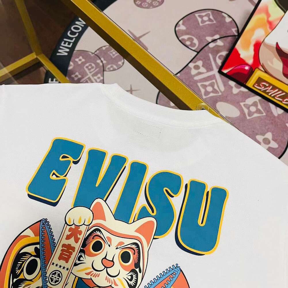 High Version Spring/Summer Blessing God New Trendy Brand Lucky Cat Pattern Printed Pure Cotton Casual Short Sleeved T-Shirt For Men And Women 571899