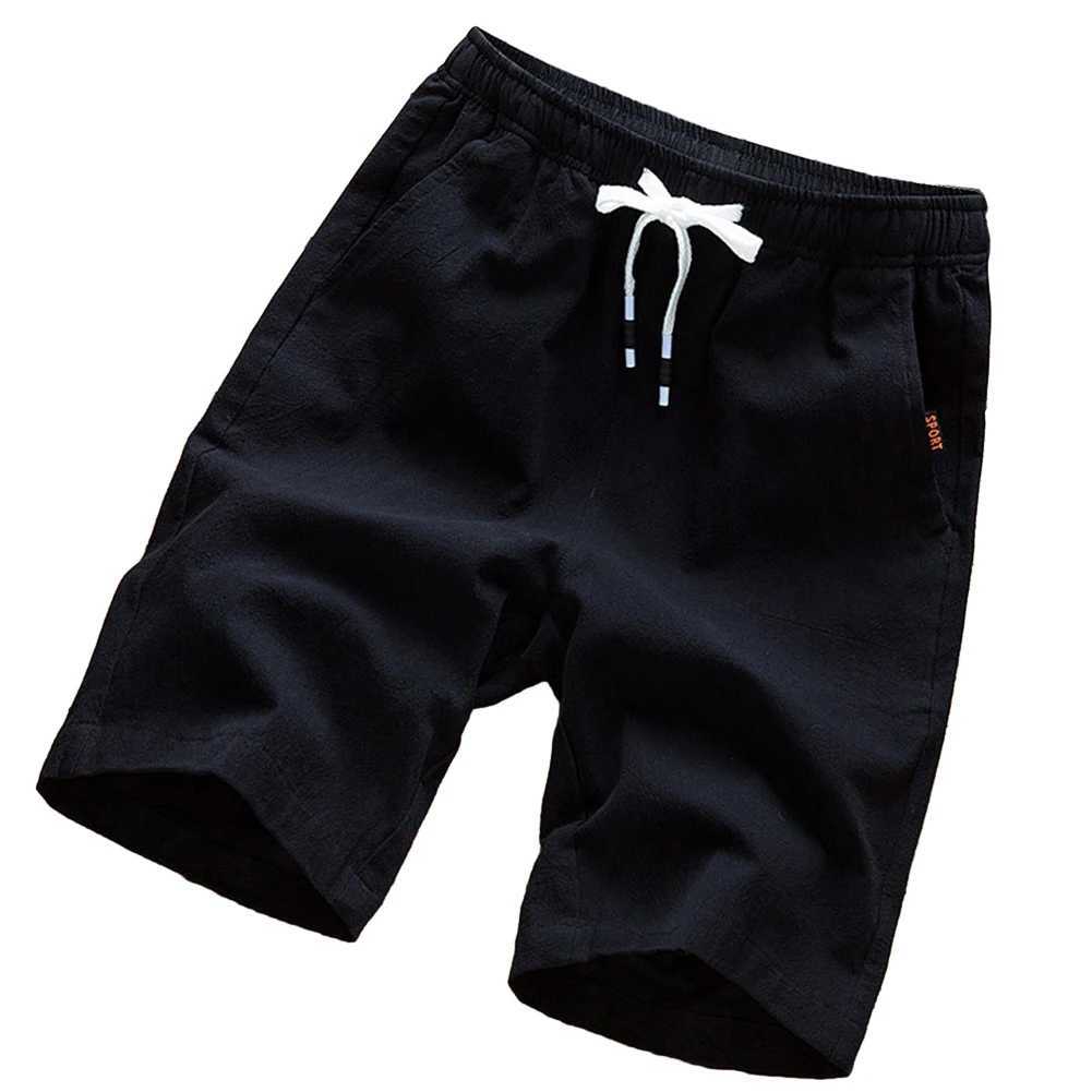 Shorts masculinos verão estilo chinês algodão e shorts casuais de linho homens sólidos praia esportes esportes clonts de cordas de tração 240419 240419