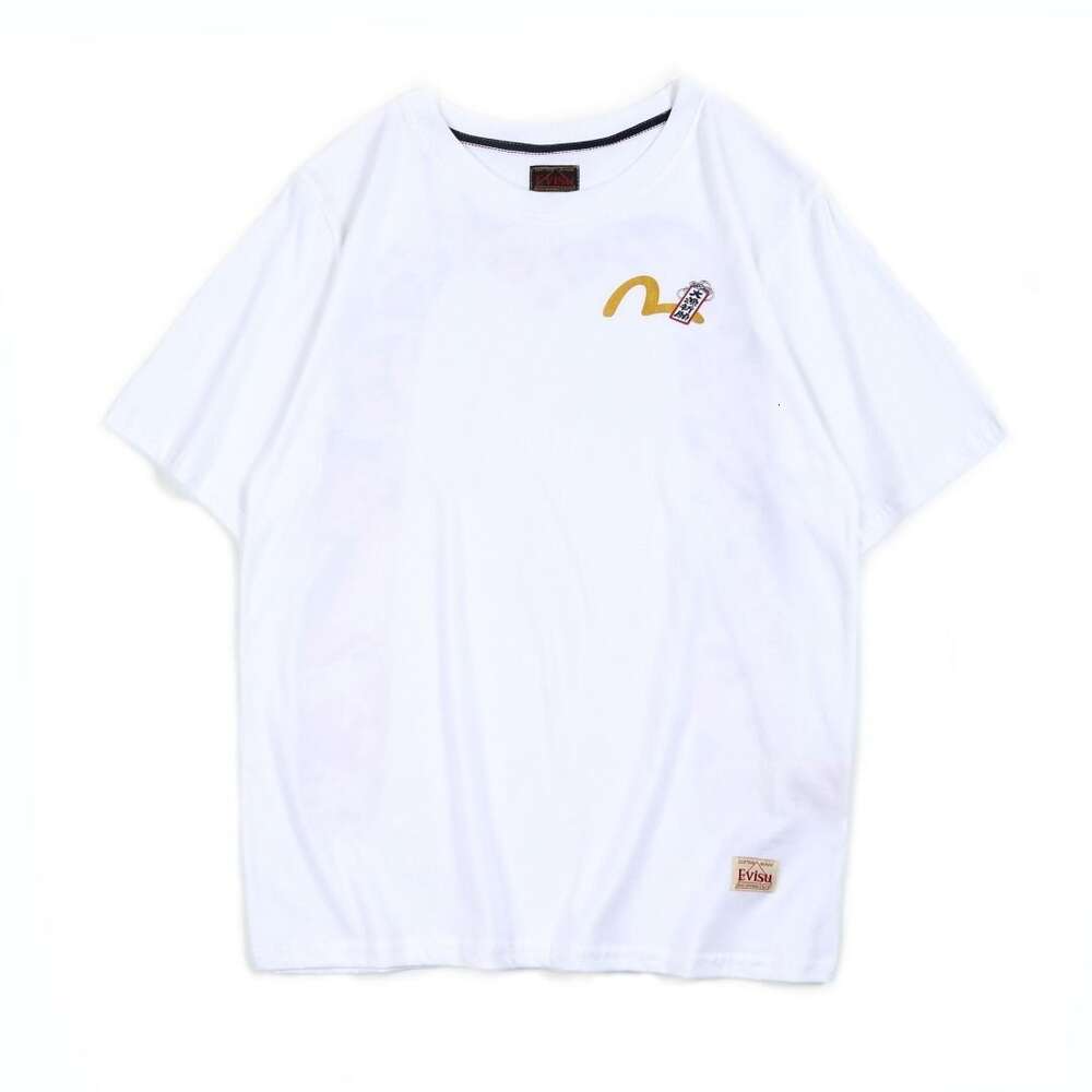 Chaopai 2023 New High Street Fishing Prayer Festival Big M Print White Pure Cotton Roose Half Sleeme短袖Tシャツ男性807203