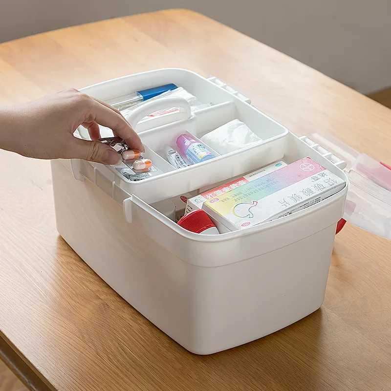 LTTH First Aid Supply Large Capacity Medicine Organizer Storage Container Family First Aid Chest Portable Emergency Kit Box d240419