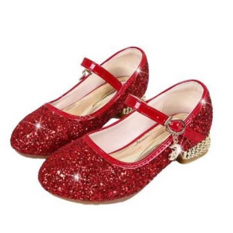 Sandales Childrens Girls High Heed Princess Style mignon Chaussures de fleurs simples Sequin Full Dance Chaussures 240419