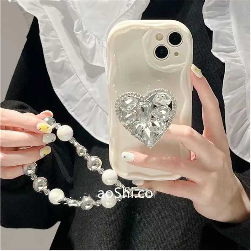 Cases van mobiele telefoons schattige diamand hartvormige armbandkast geschikt voor Samsung S23 S22 Ultra S23FE A54 A53 A50 A73 A14 5G schok-absorberende siliconenafdekking J240418