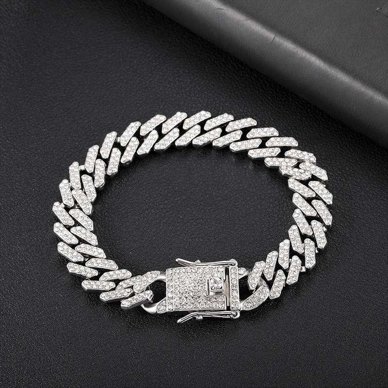 Q7qi Chain Hip Hop 12mm da ghiaccio pieno di strass pavimentati Miami Prong Bracciale cubano CZ Braccialette rapper Bling Bracelets for Men Women Gioielli D240419