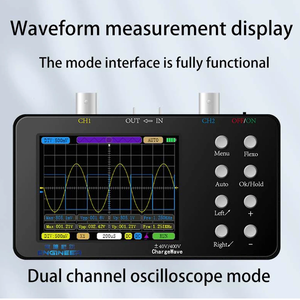 Oscilloscope numérique à double canal 10m Bande passante analogique 50m Rate d'échantillonnage Modèles Lissajous 6A Oscilloscope de forme d'onde actuel