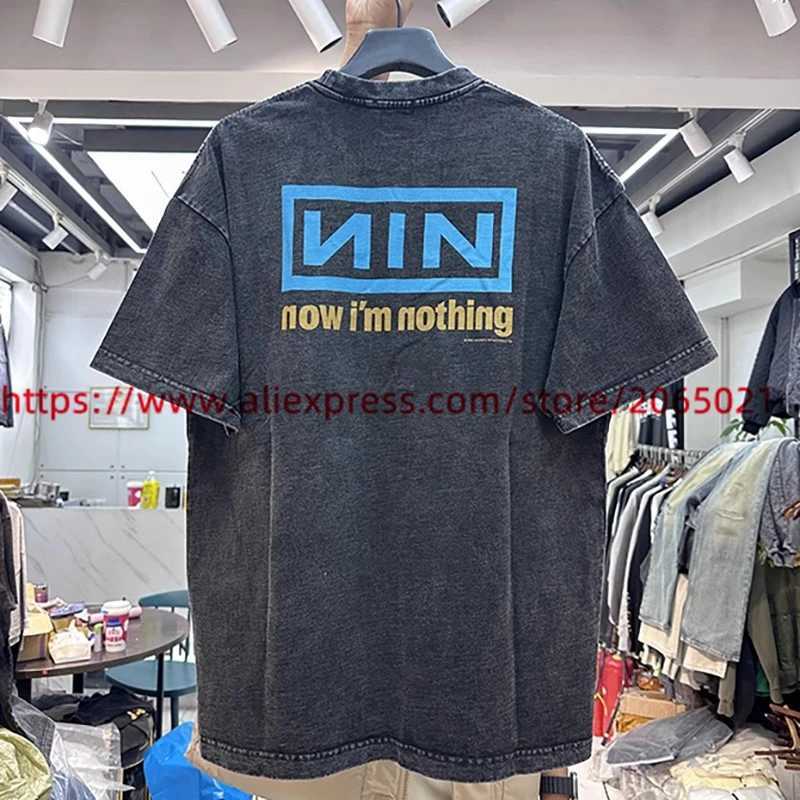 T-shirts voor heren vintage negen negen-inch nagel oversized t-shirt high street American Casual Vintage Loose Short SLE J240419